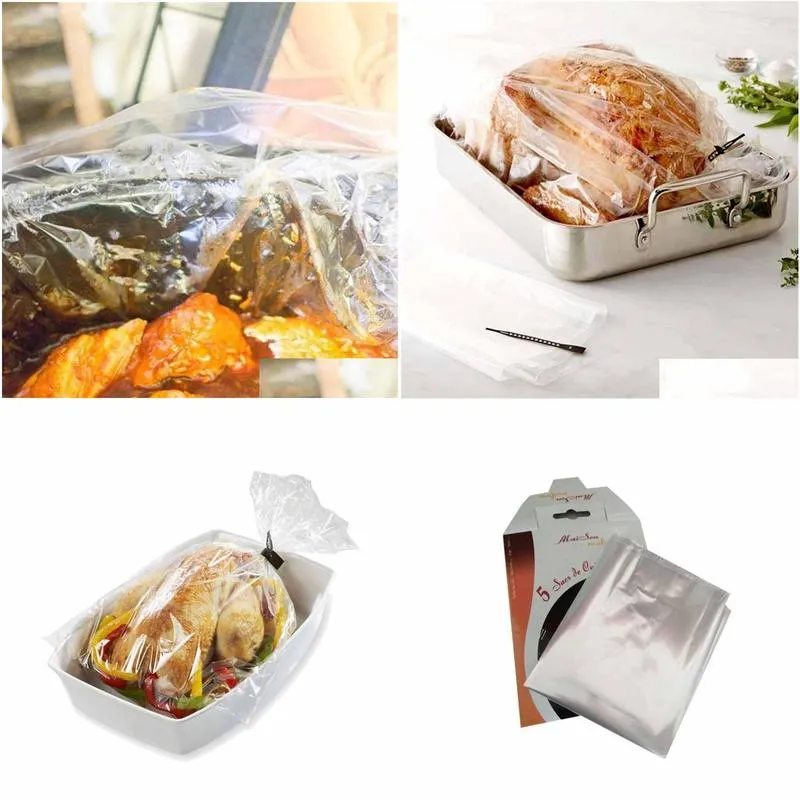 disposable dinnerware 100pcs heat resistance nylon-blend slow cooker liner roasting turkey bag for cooking oven baking bags kitchen