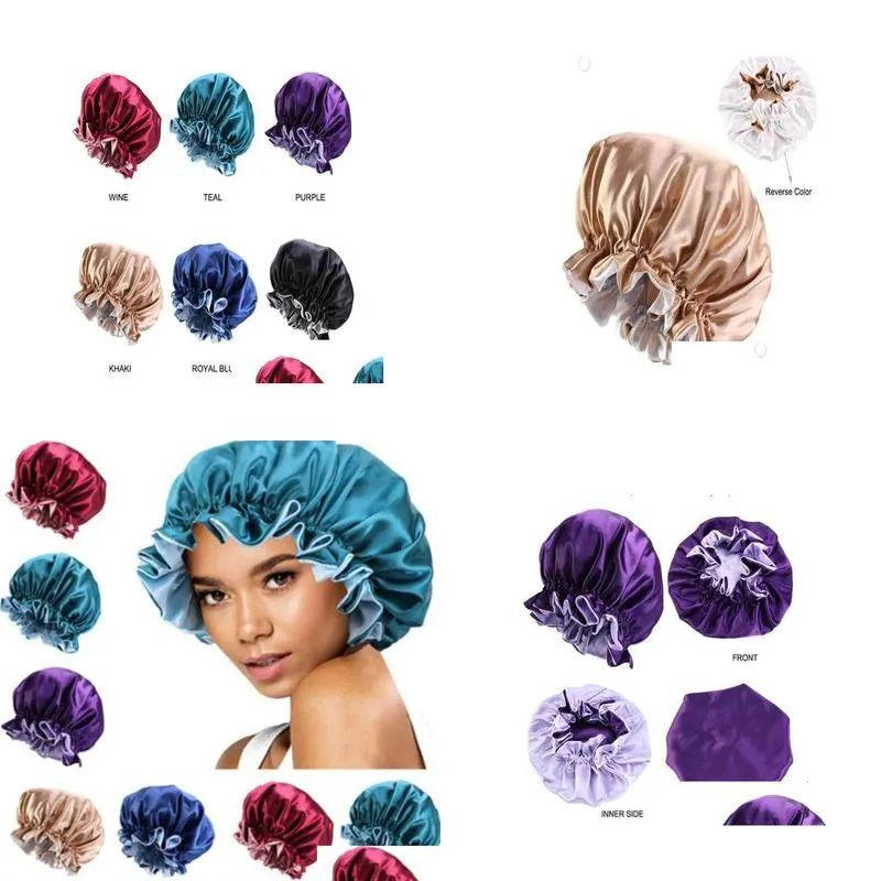 silk night cap hat hair clippers double side wear women head cover sleep cap satin bonnet for beautiful -wake up perfect daily factory