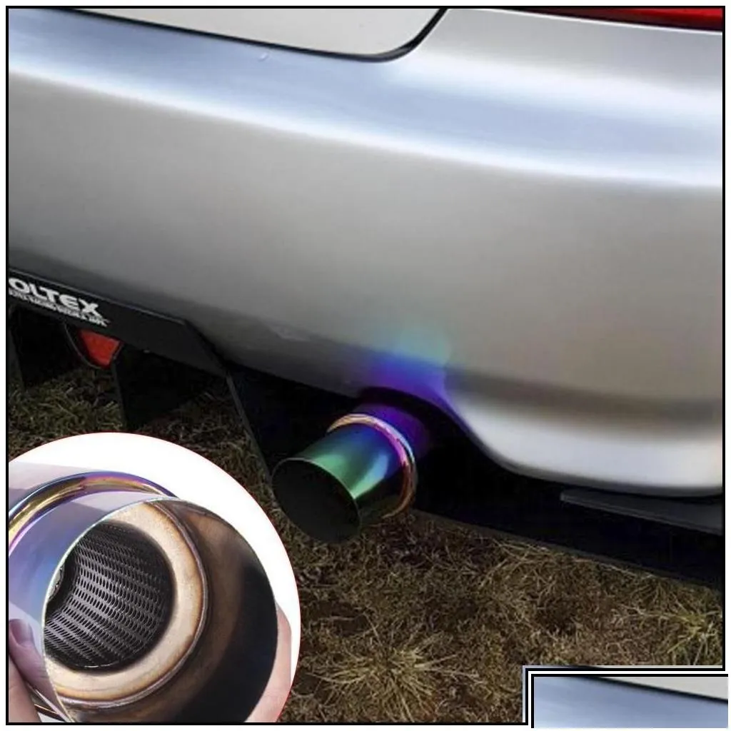 muffler car exhaust mufflers grilled neo chrome 304 stainless steel pipe racing tip rscr1002nm blue drop delivery 202 dhgw9