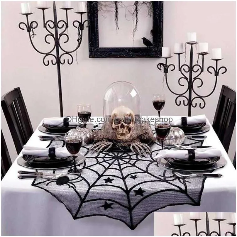  halloween bat table runner black spider web lace tablecloth fireplace curtains halloween party home decor horror props