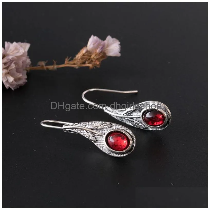 vintage dangle drop earrings for women flower dazzling ruby silver chandelier jewelry gift
