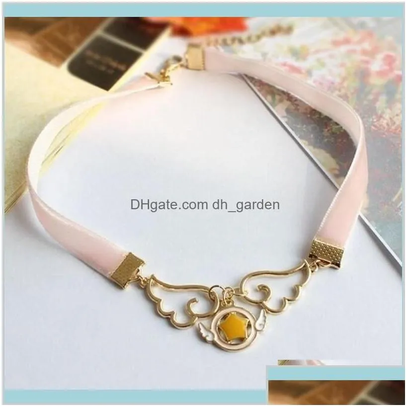 Pendant Necklaces Fashion Pink Ribbon Jewelry Accessories Metal Enamel Angel Wing Star Heart Card Captor Sakura Zutyy Injcv