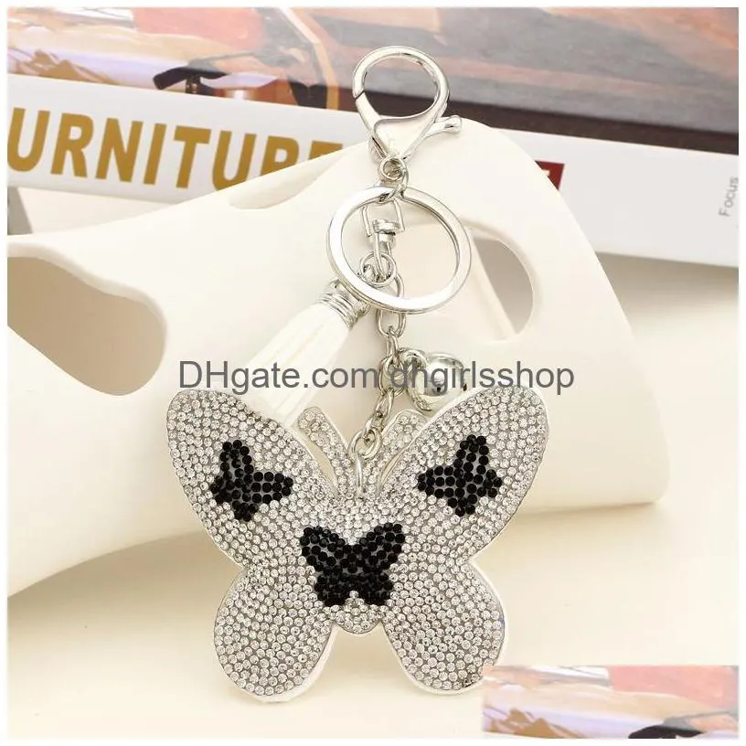 rhinestone butterfly velvet charm pendant fringe key rings car tassel bag keychains romantic dazzling 80x65mm