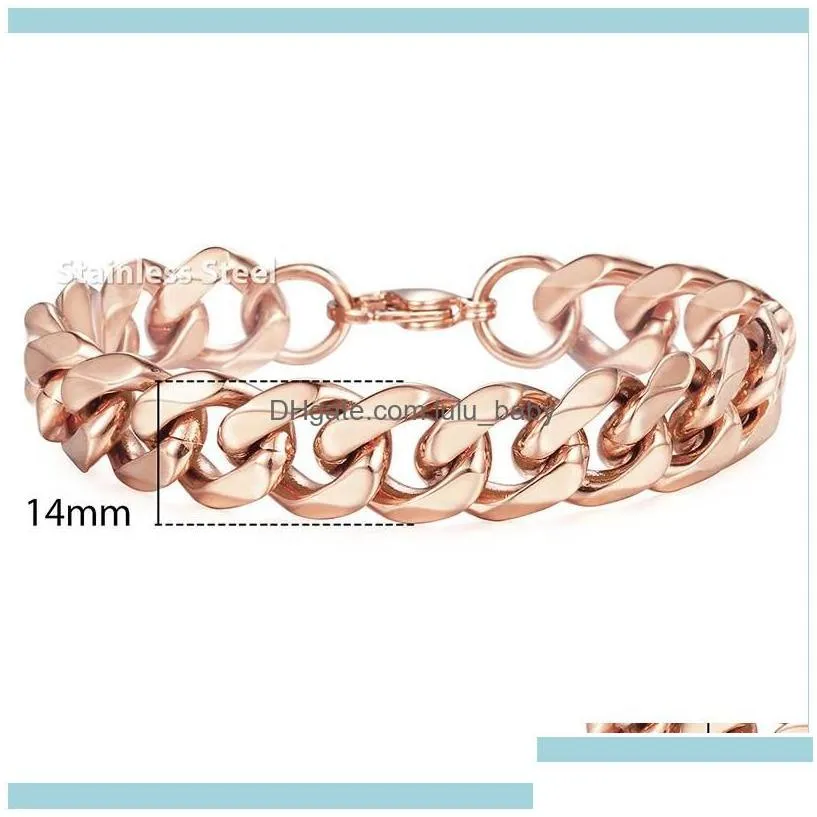 Link Bracelets Jewelrybracelets For Men Rose Gold Sier Color Curb Cuban Link Chain Stainless Steel Bracelet Mens Jewelry Gifts 14Mm