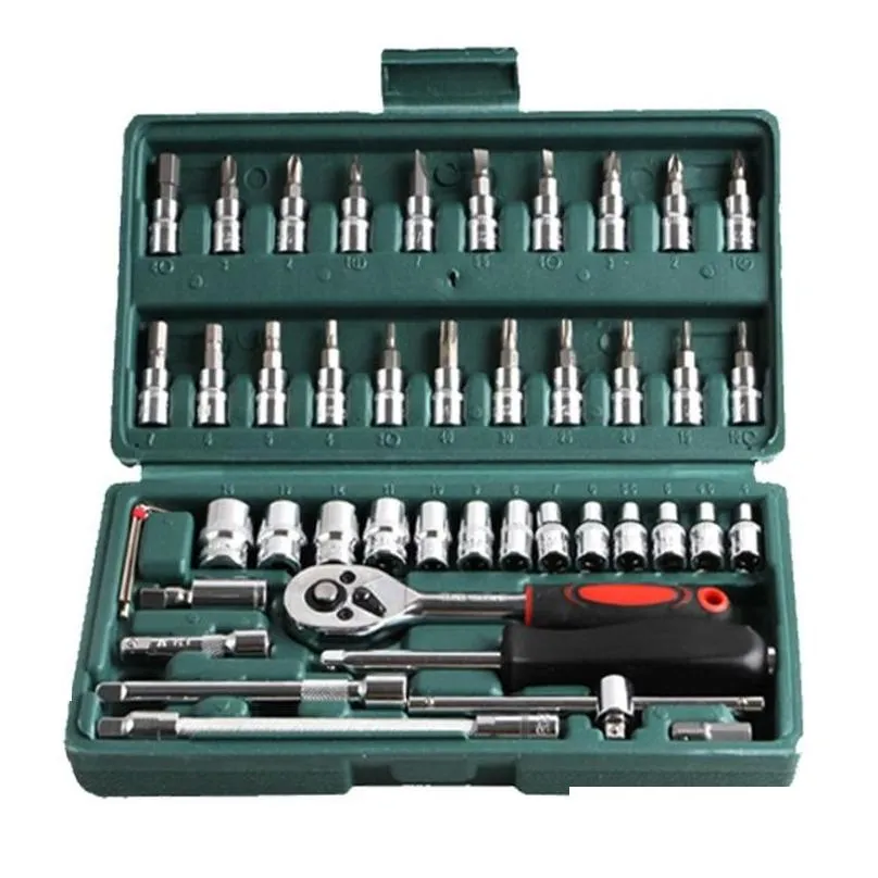  tools professional 46pcs spanner socket set 1/4 inch screwdriver ratchet wrench set kit car repair combination hand tool