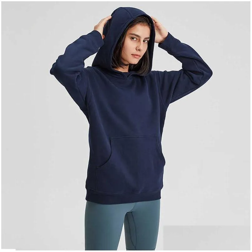 Sport Fitness Hoodies LU-123 Women Autumn Winter Fleece Hooded Sweatshirt solid Gym Outwear Warm Sweat Femme yoga Sweatshirt Jacket