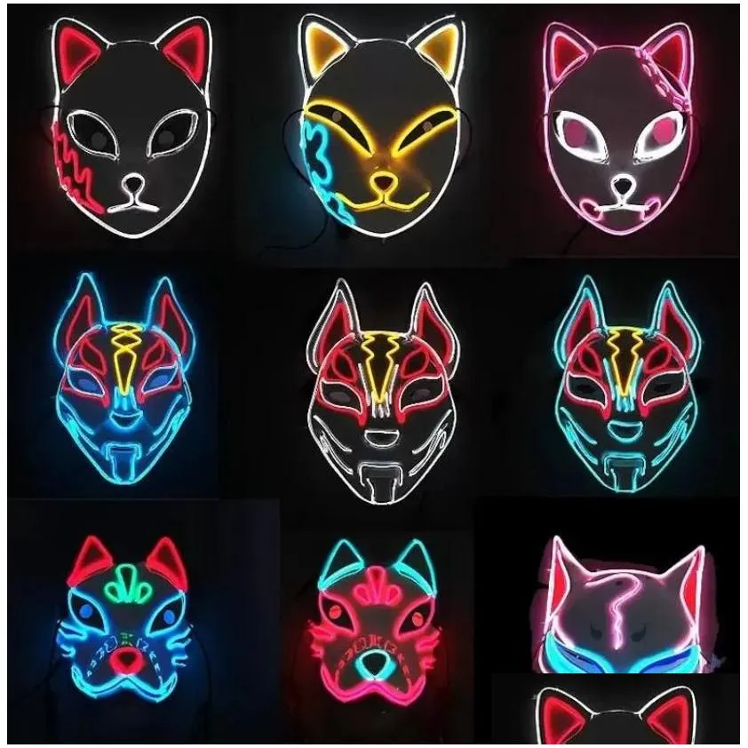 demon slayer glowing el wire mask kimetsu no yaiba characters cosplay costume accessories japanese anime fox halloween led mask zt0728