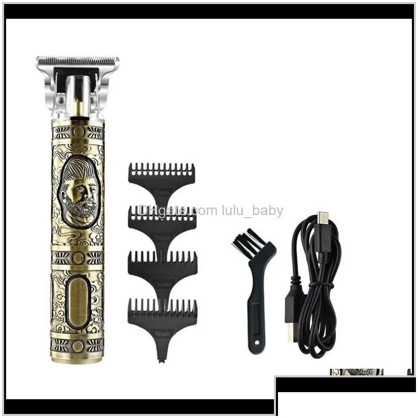 Carved 0Mm T-Blade Hair Clippers Electric Usb Rechargable Battery Buddha Oil Head Professional Men Hair Trimmer Hg7Di Oo8Ka