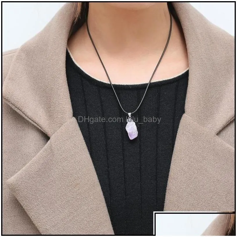 Pendant Necklaces Natural Stone Irregar Amethyst Crystal Necklace For Women Jewelr Baby Drop Delivery 2021 Dhdob