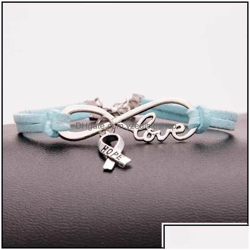 Charm Bracelets Fashion Breast Cancer Awareness Hope For Women Men Ribbon Love Veet String Rope Wrap Bangle Diy Handmade Jewelry Dro