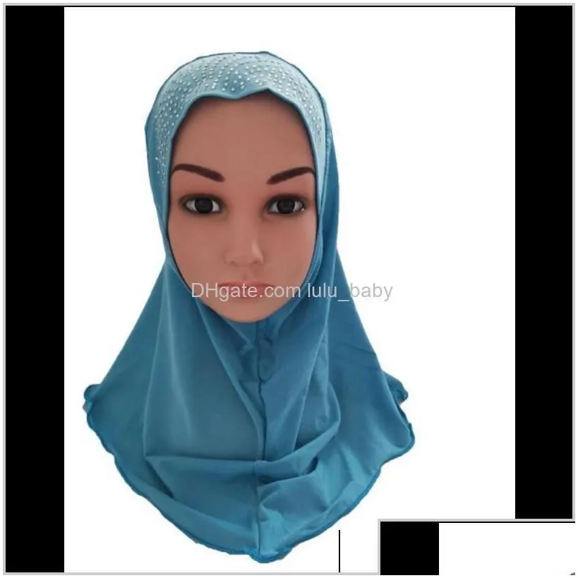 Girls Kids Muslim Hijab Islamic Arab Scarf Shawls Headscarf Amira Cap Arab Hat Rhinestone Headwear Niquabs Neck Cover
