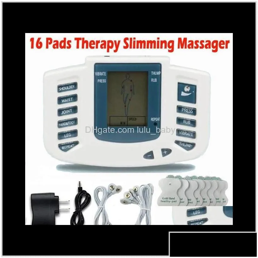 English Version Electric Muscle Stimulator Body Slimming Masr Pulse Tens Acupuncture Machine 16Padseuus Plug Vi2Cr Health Gadgets