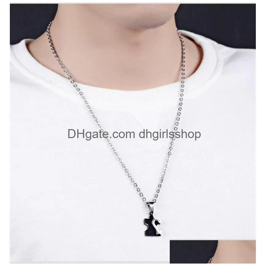 titanium steel love combining puzzle necklaces heart pendant for couple lovers black necklace jewelry