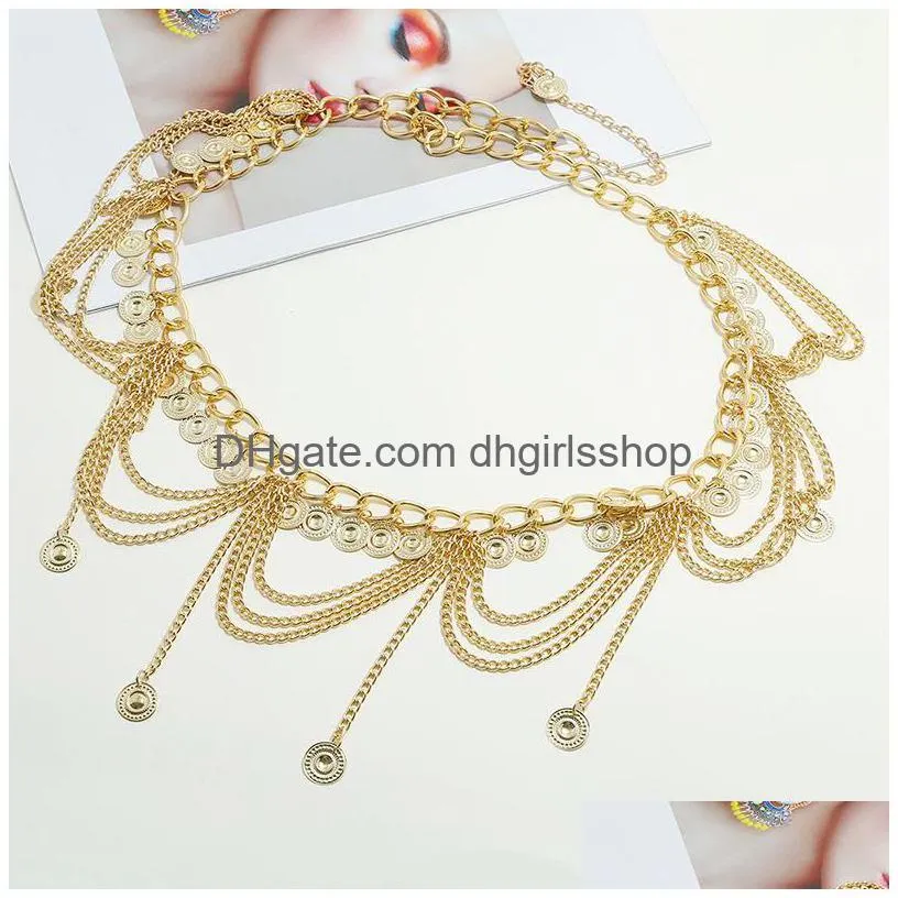 bohemian multilayer belly piercing dance belt waist chain sexy for women gold metal crystal coin long tassel body jewelry gift