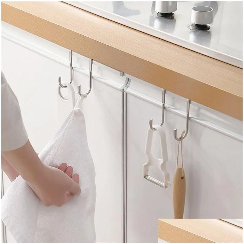 hooks rails stainless steel hook double s-shaped sundries hanging punch- kitchen and bathroom cabinet door hookhooks