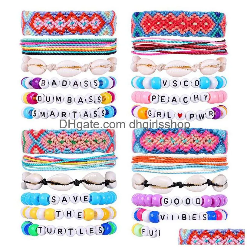 6 pcs set handmade letter beads rope woven vsco girl friendship bracelet colorful boho lucky adjustable bracelets anklet jewelry for