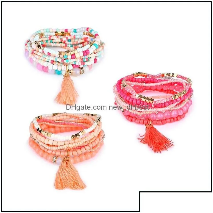 Charm Bracelets Bohemian Beach Mtilayer Crystal Beads Tassel Bangles For Women Gift Wrist Mala Bracelet Jewelry In Bk Drop Delivery