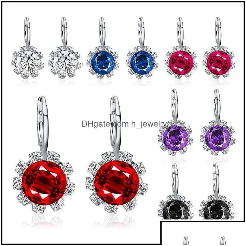 Dangle Chandelier Fashion Sun Flower Stud Earring Mticolor Crystal Drop Earrings Long Sier Plated Ear Hook For Ladies Elegant Wedd