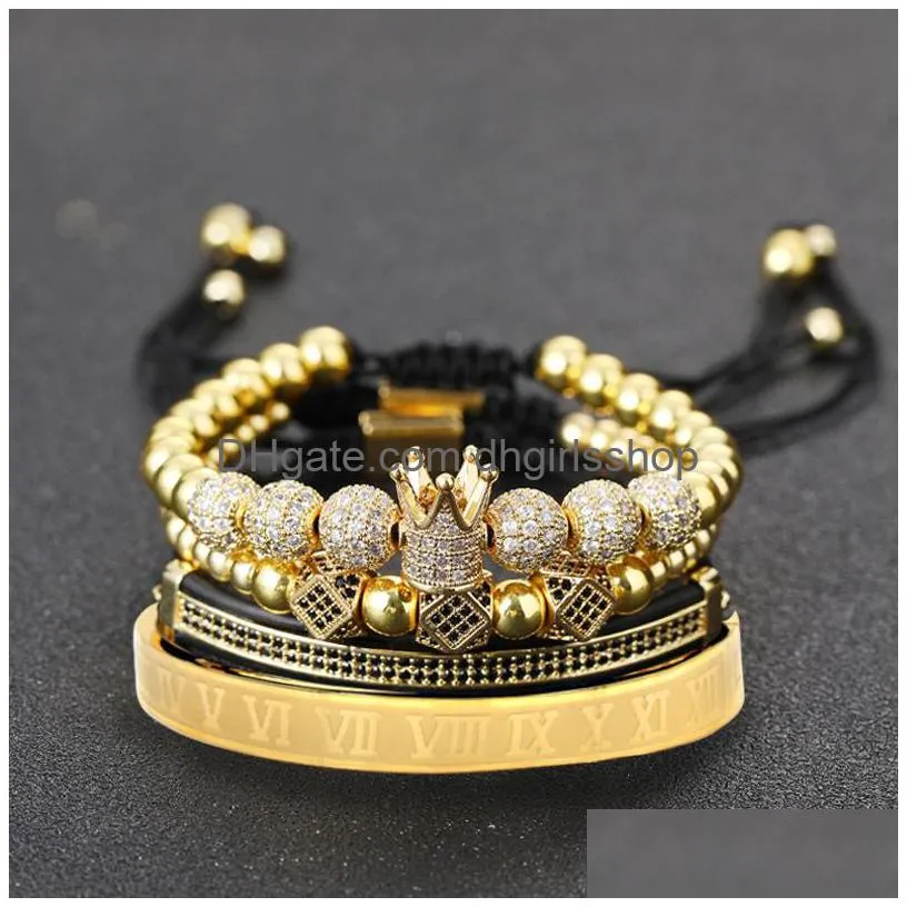 luxury royal king crown men bracelet stainless steel bangle blue ghost ball beads pyramid bracelets & bangles for man jewelry