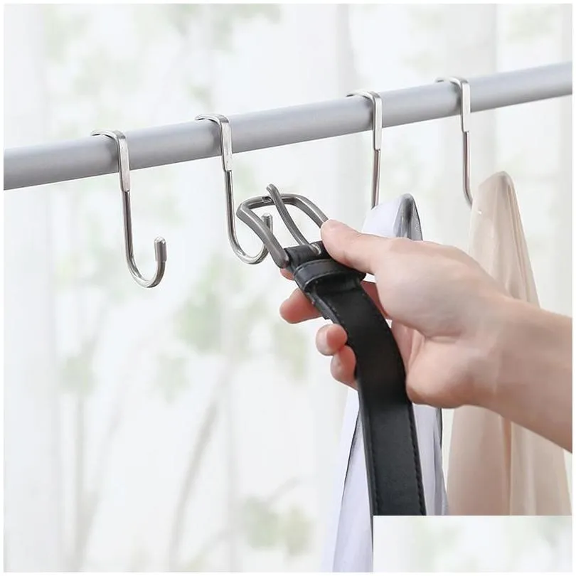 hooks rails stainless steel hook double s-shaped sundries hanging punch- kitchen and bathroom cabinet door hookhooks