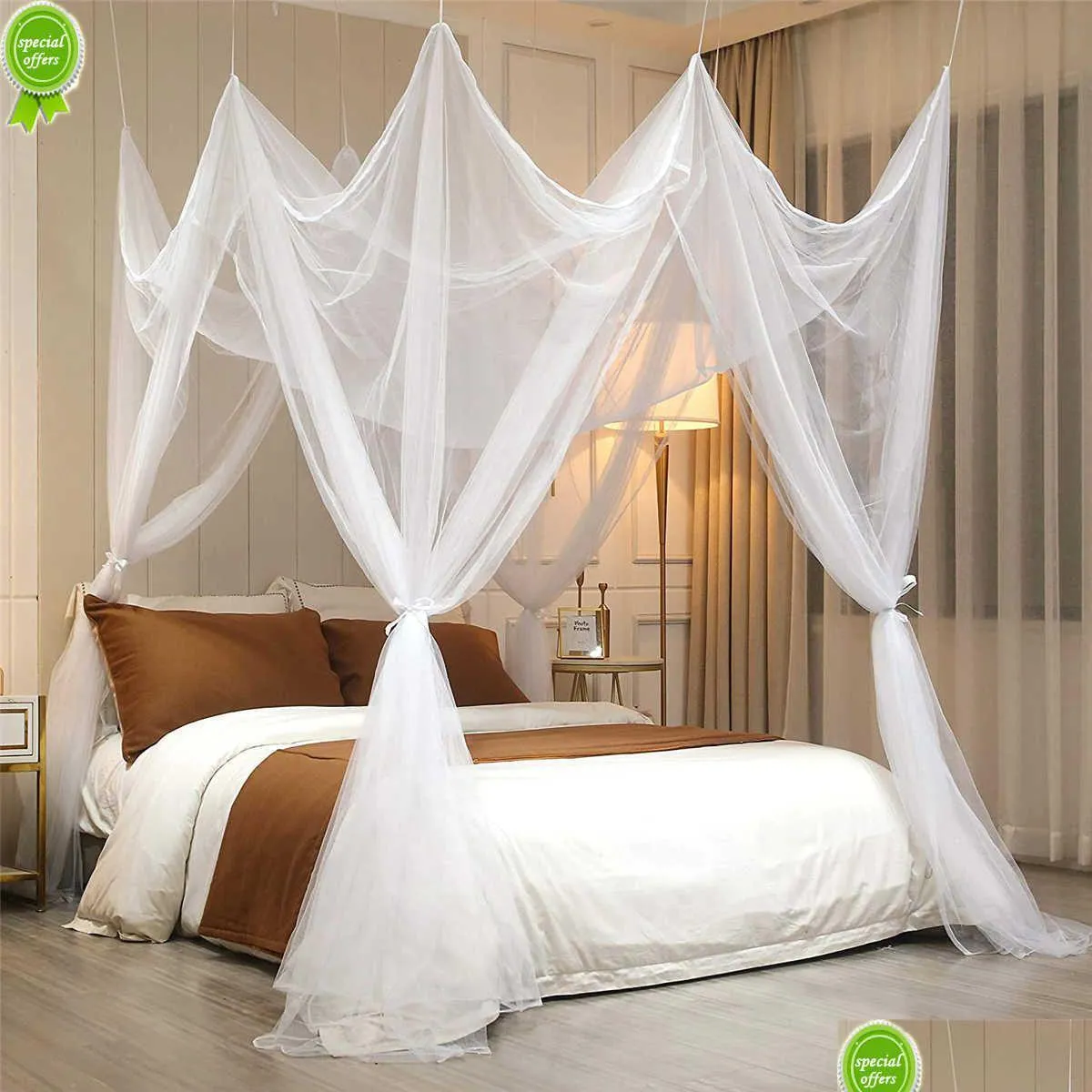  8 corner post canopy bed curtains elegant camping tent mosquito net for bed canopy screen netting full/queen/king