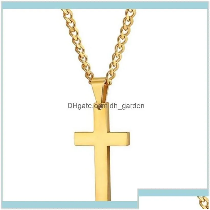 Christian Jesus Single Titanium Cross Necklace Stainless Gold Silver Black Prayer Choker Crucifix Pendants Men Jewelry Nmv5K Pendant N