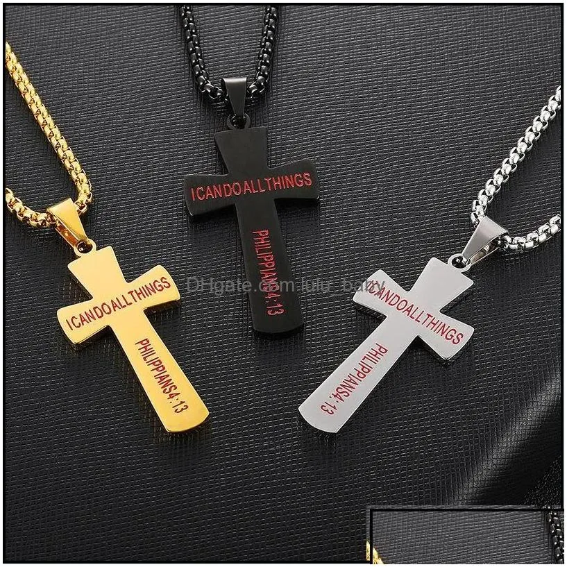 Pendant Necklaces Pendants Jewelry Stainless Steel Baseball Cross Necklace For Women And Men Bible Verse Christian Religion Gift Drop