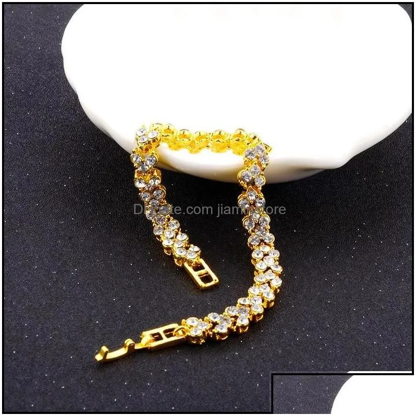 Tennis Luxury Crystal Bracelet For Women Bling White Rhinestone Gold Sier Rose Chains Bangle Fashion Wedding Jewelry Gift Drop Deliv