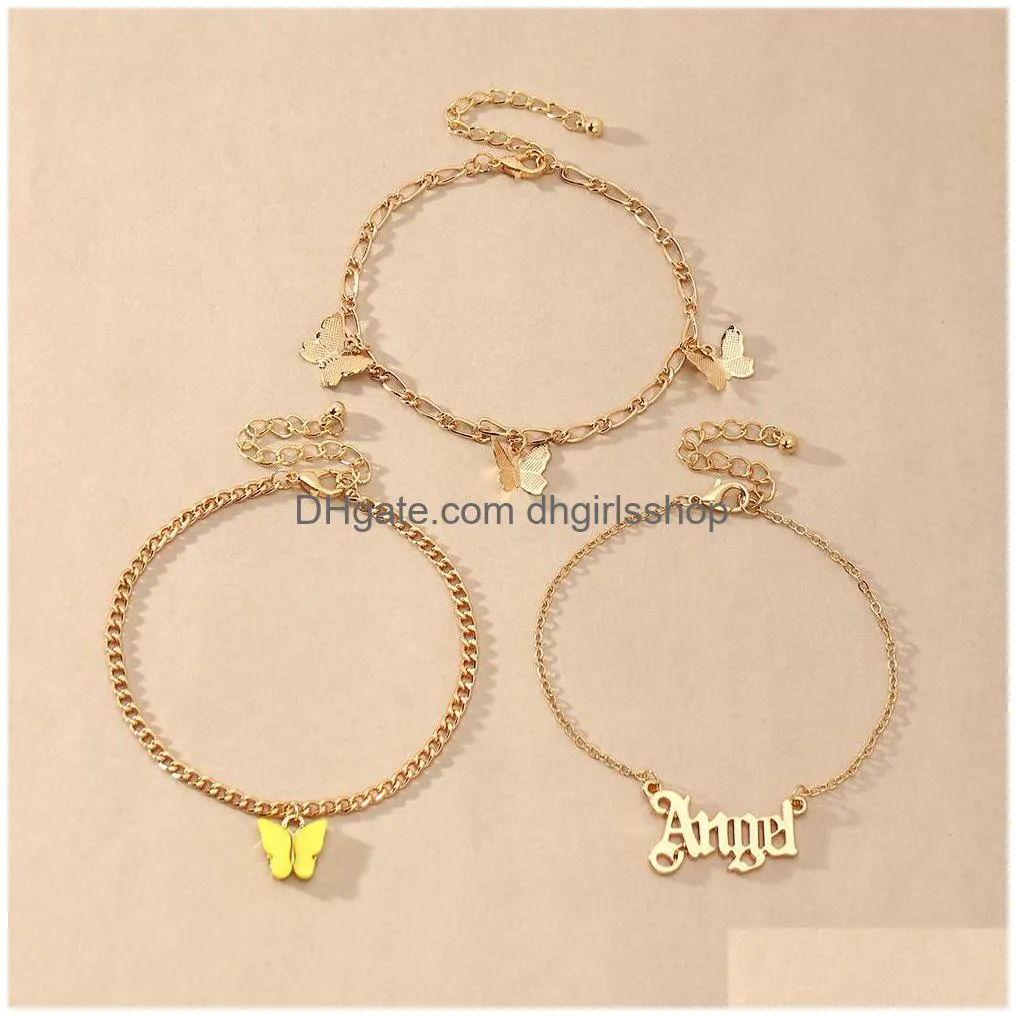 fashion multilayer cute butterfly anklets for women bohemian simple anklet gold color