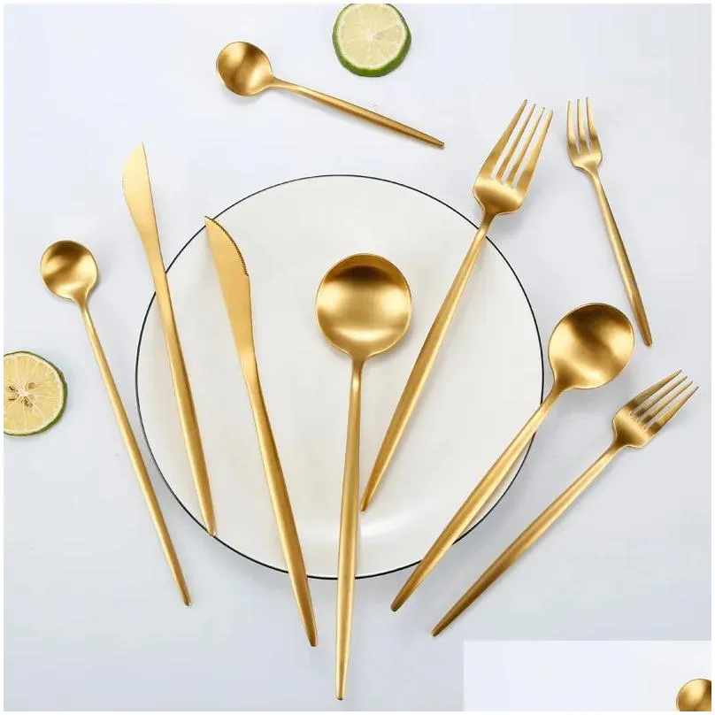 gold flatware wedding dinnerware gold cutlery knife fork spoon stainless steel tableware silverware