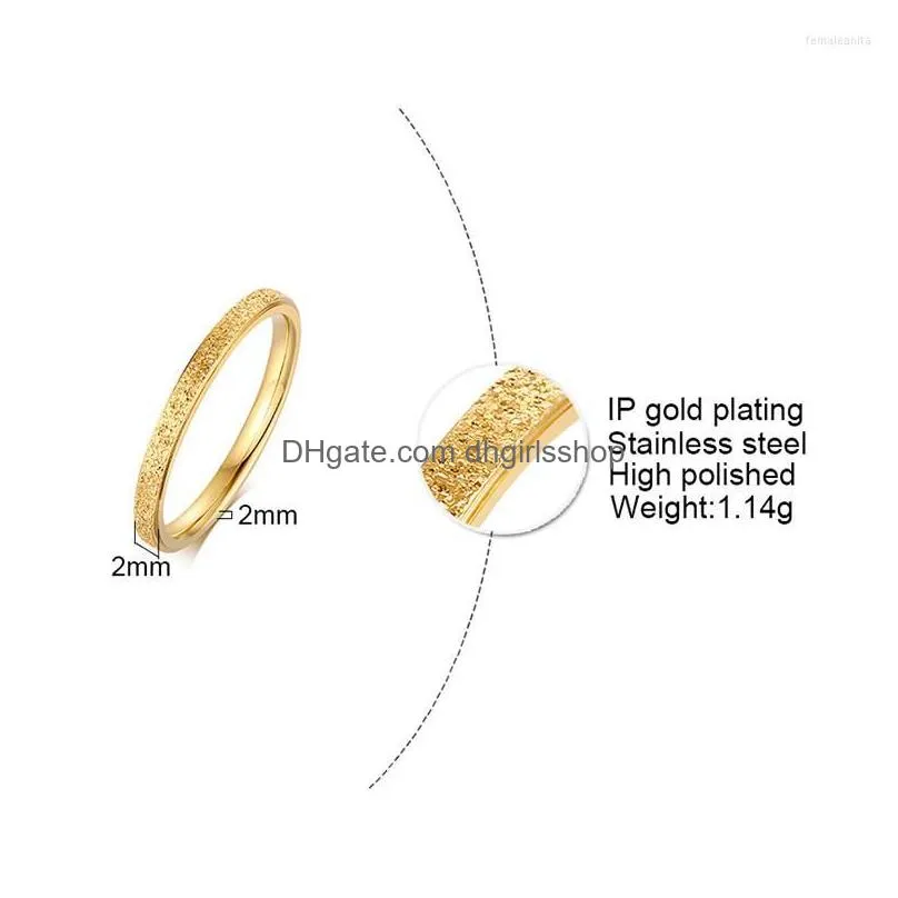 cluster rings zorcvens simple 2mm woman men`s couple gold color stainless steel ring matte finger jewelry for male wedding bands gift