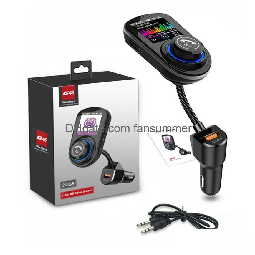 g45 bluetooth hands-free car kit with qc3.0 usb port  fm transmitter support tf card mp3 music player vs bc06 t10 t11 x5 g7 cars