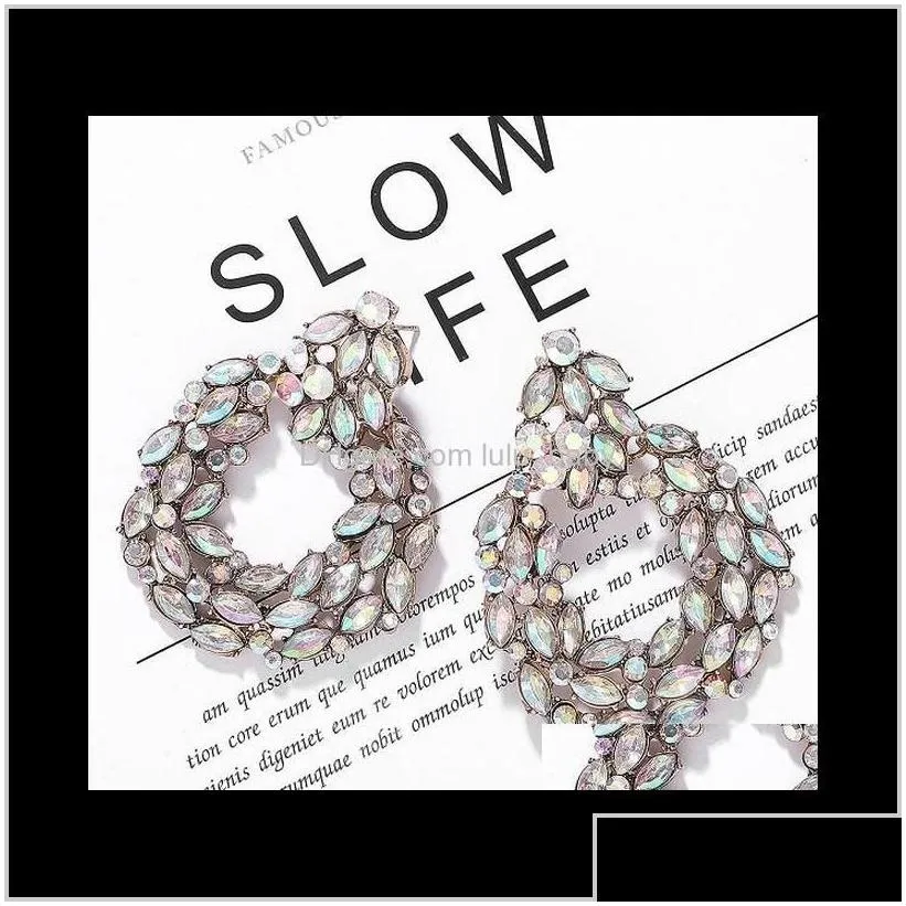 Very Glittering Fashion Designer Exaggerated Colorful Rhinestone Crystal Geometry Pendant Earrings For Women Girls Ndsit Fpx9B