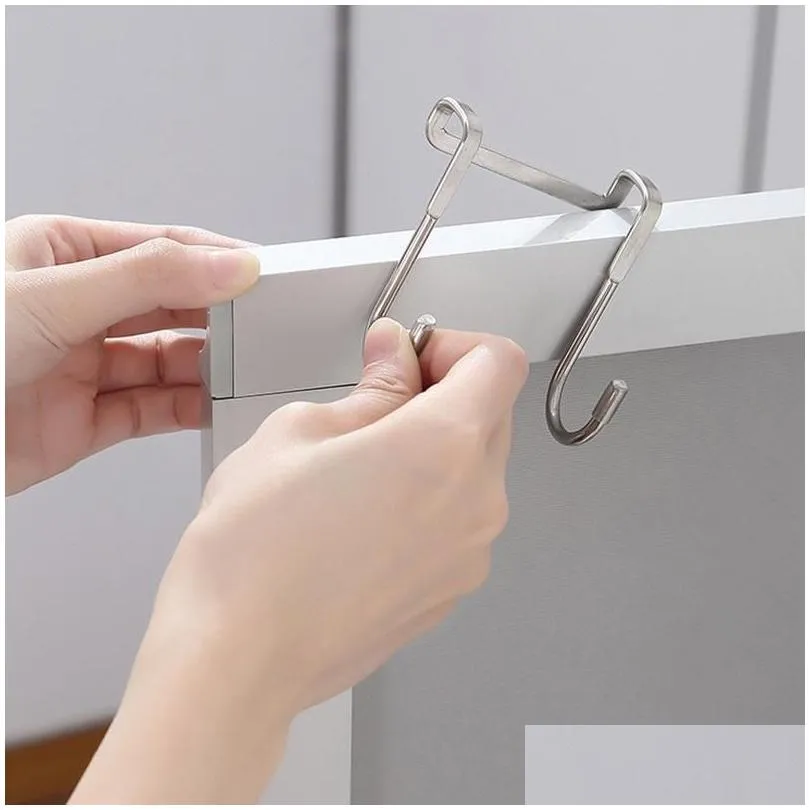 hooks rails stainless steel hook double s-shaped sundries hanging punch- kitchen and bathroom cabinet door hookhooks