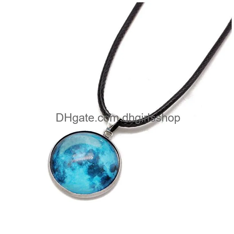 fashion single sided glass ball star glowing pendant handmade time gem universe necklace unisex luminous planet jewelry gift