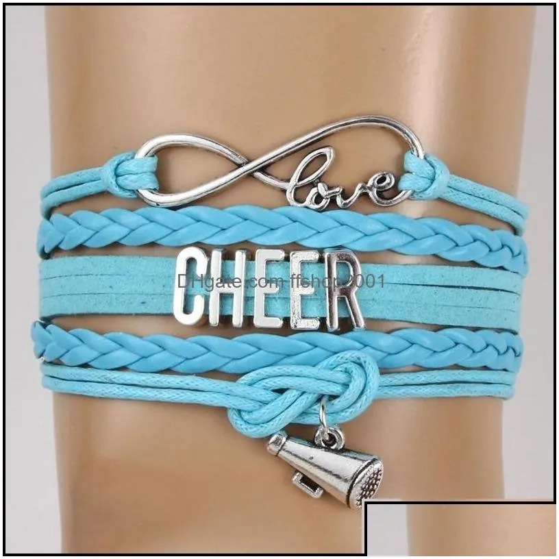 Charm Bracelets Cheer Letter Horn Sports For Women Men Cheerleader Sign Weave Leather Rope Wrap Bangle Fashion Diy Jewelry Gift Drop