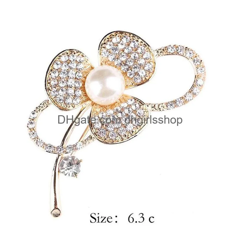 fashion jewelry vintage gold brooches pins austria crystals imitation pearl flower brooch wedding accessories