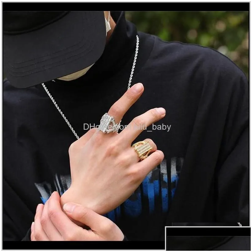 18K Gold Plated With Cz Stone Iced Out Cool Hiphop Ring Brand Design Luxury Hip Hop Jewelry Full Dimaond T82Gy Aj4Gz