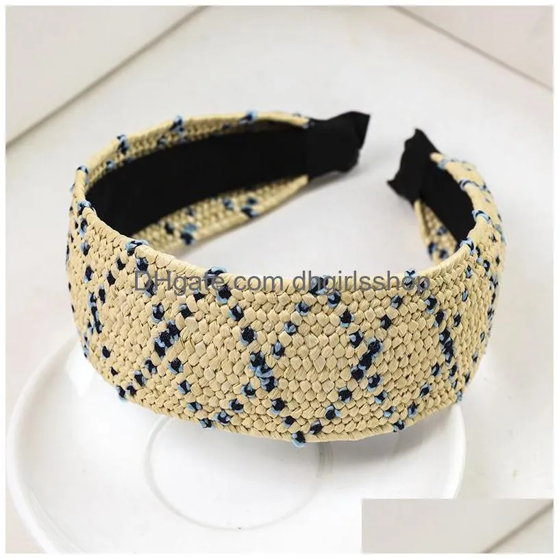 fashion handmade wide side simple headband straw weave hair band women elegant raffia grass knot hairband girls hairs accessories