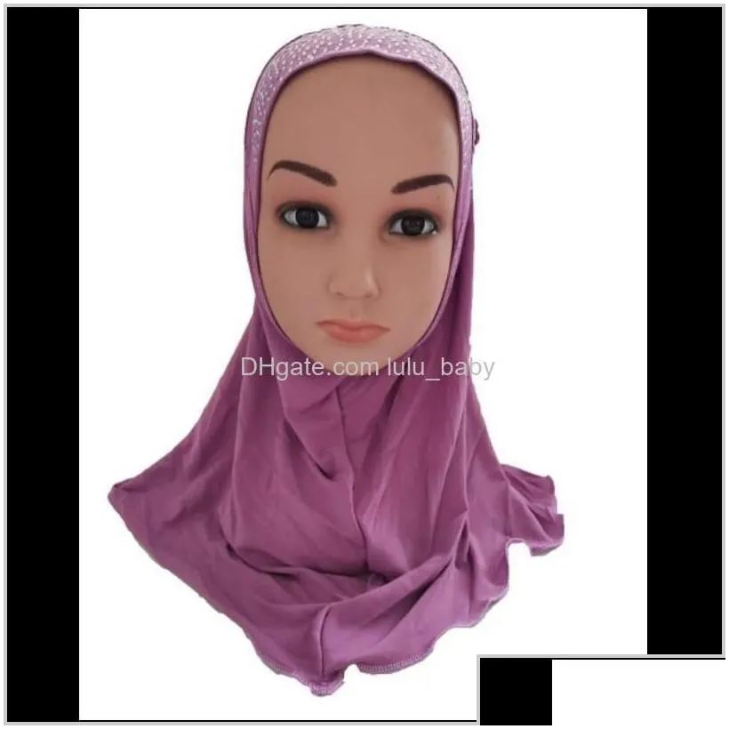 Girls Kids Muslim Hijab Islamic Arab Scarf Shawls Headscarf Amira Cap Arab Hat Rhinestone Headwear Niquabs Neck Cover