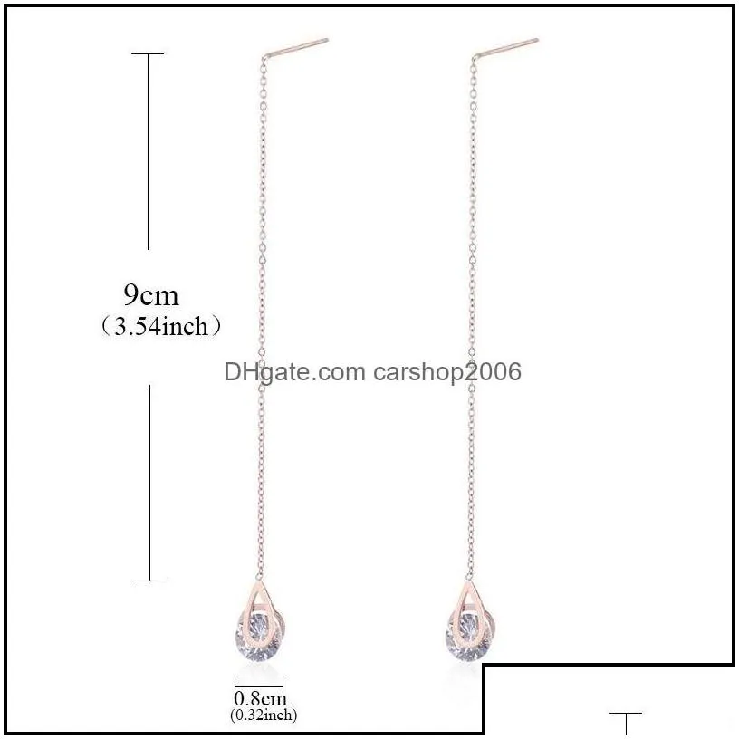 Dangle Chandelier Round Cubic Zircon Cz Diamond Rhinestone Long Chain Drop Earrings For Women Line Threader Water Earring Bridal B