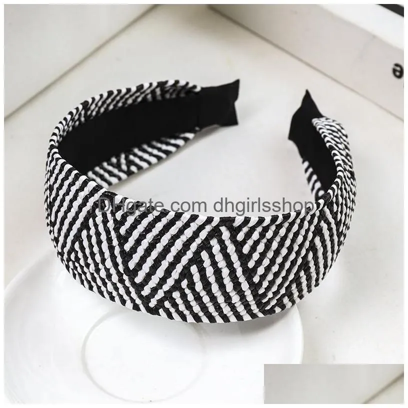 fashion handmade wide side simple headband straw weave hair band women elegant raffia grass knot hairband girls hairs accessories