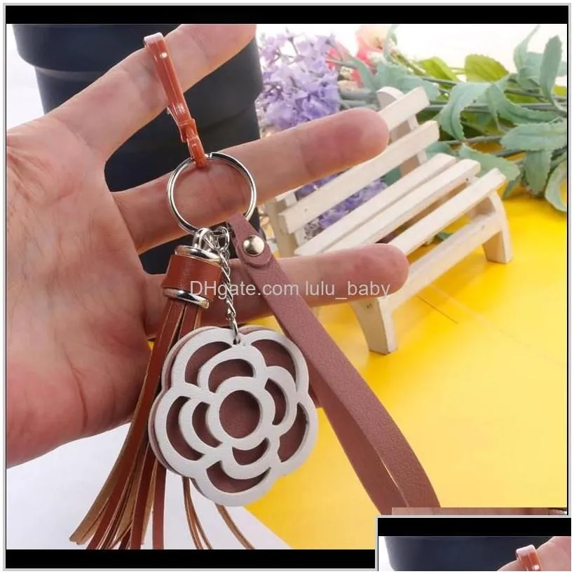8 Styles Valentines Day Flower Keychain Tassel Leather Trinket Key Rings For Holder Purse Car Bag Pendant Handbag Spoct Dmoyp