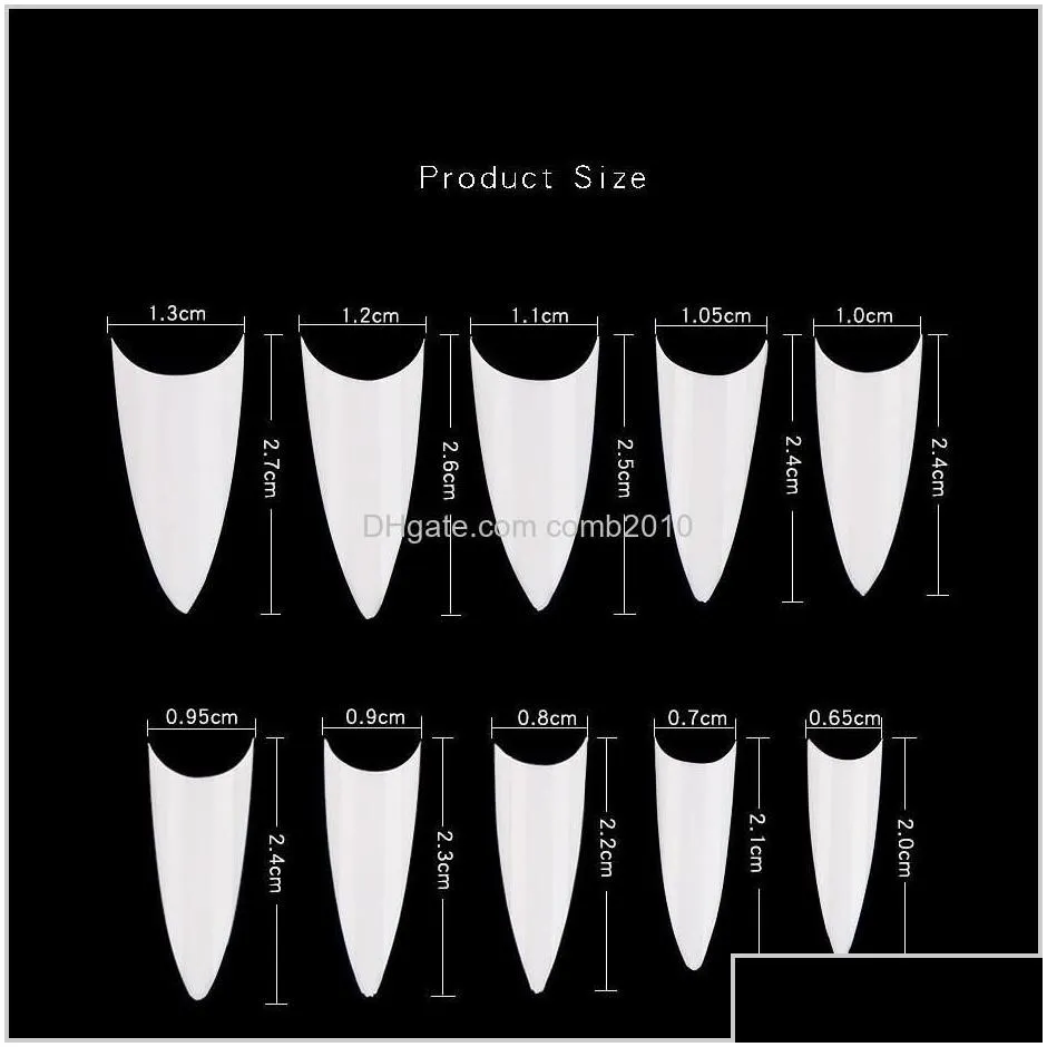 500Pcs False Nails Tips With 10 Sizes Nail Tips Stiletto French Acrylic False Nails Abs Tips Artificial Nail Art Emxoe 7Knjl