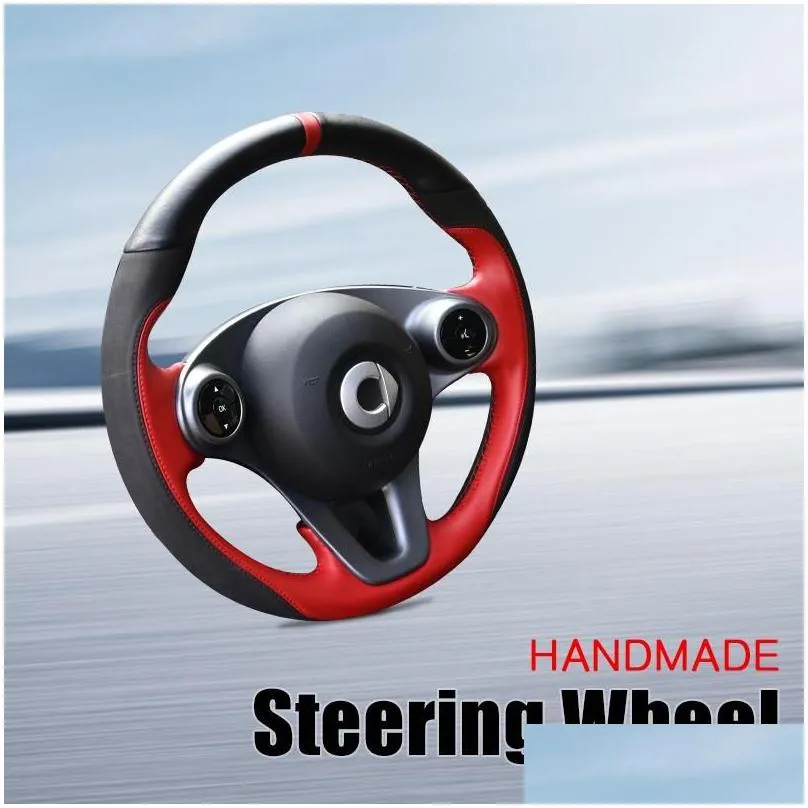steering wheel covers car leather protector cover cowhide braid auto for smart 453 fortwo forfour interior accessoriessteering