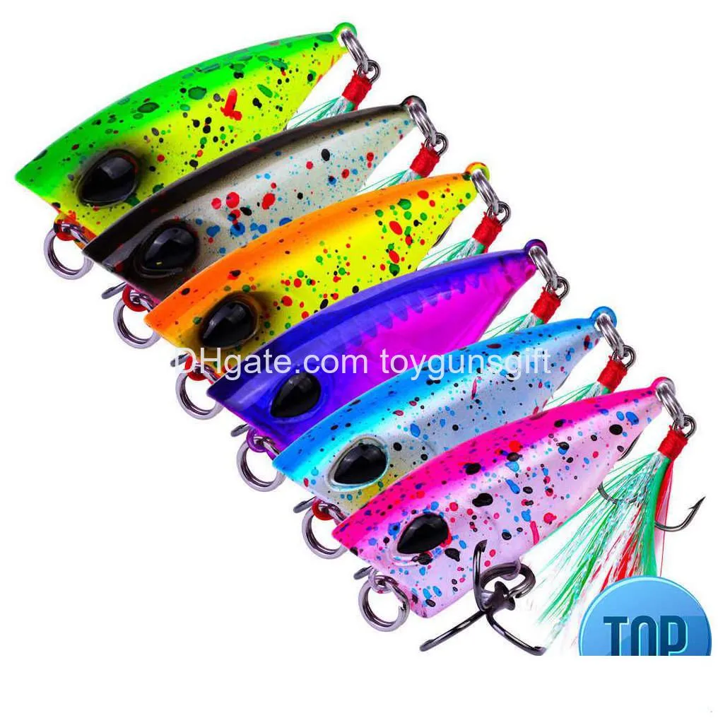 1 pcs top water popalua decoy 4.3cm plastic hard bait 4g feathered bionic decoy general bait for bass and bluefin tuna