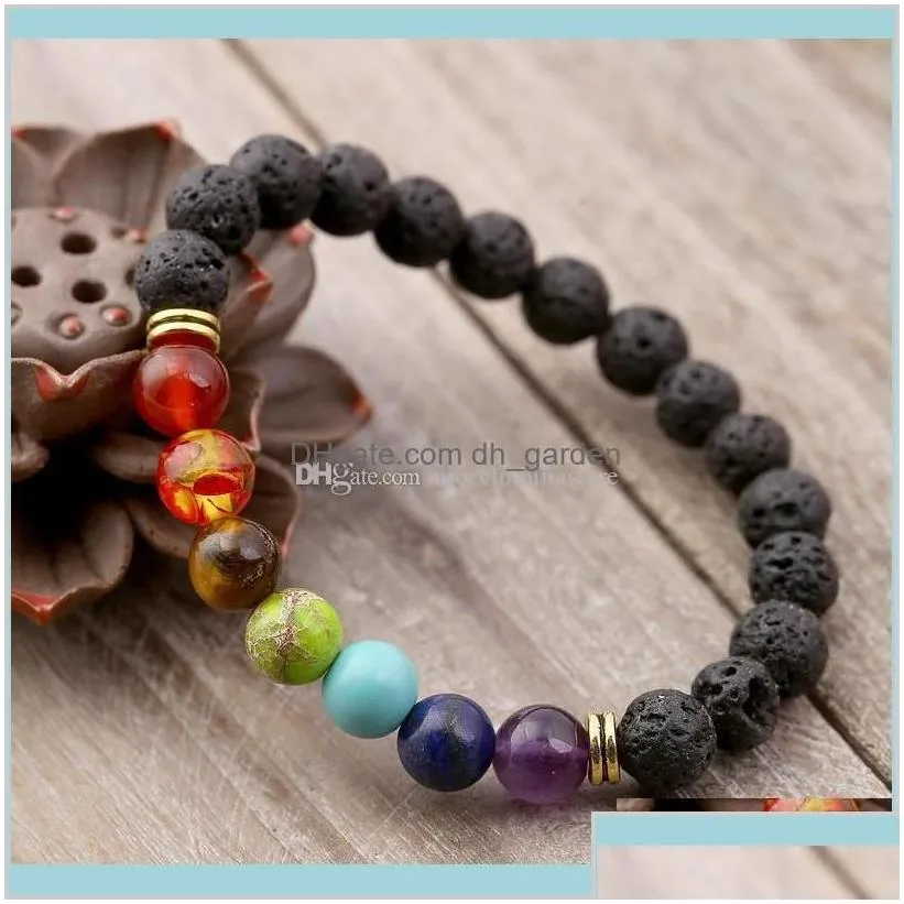 7 Chakra Stones Natural  Oils Self Confidence Holistic Aromatherapy Lava Stone Mala Meditation Juxao Charm Bracelets Piw50