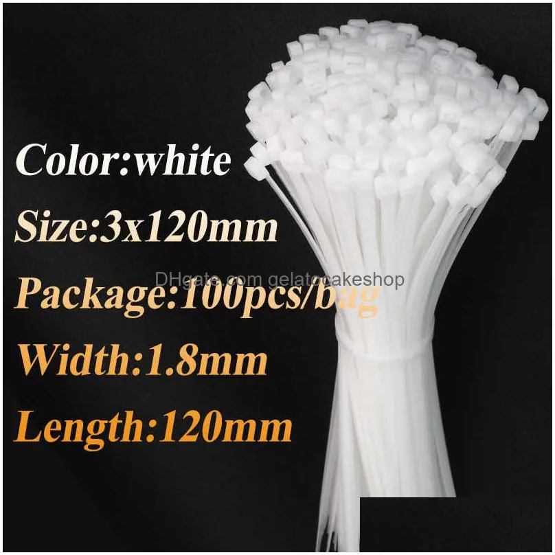  100pcs/bag cable tie self-locking plastic nylon tie white organiser fasten cable wire cable zip ties
