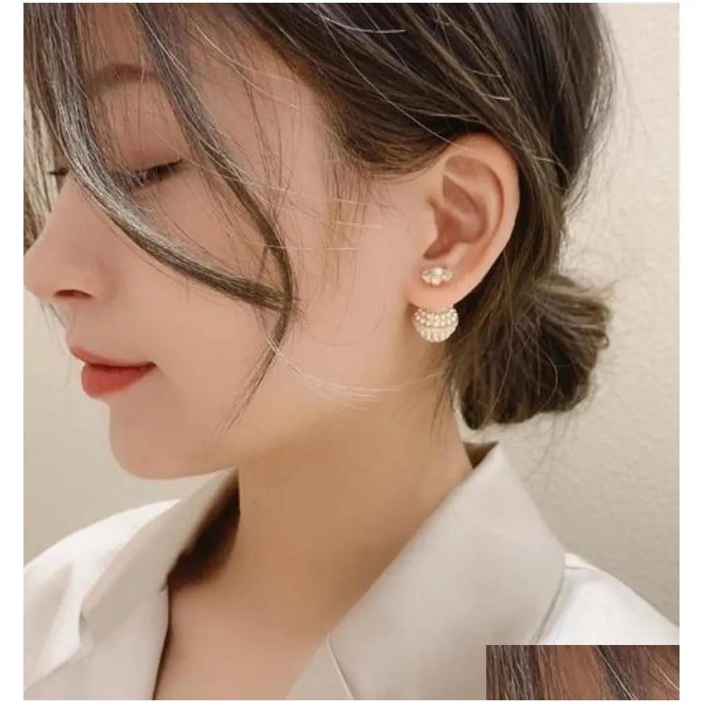 Super Glittering Ins Fashion Designer Double Sided Lovely Cute Flower Crystals Diamonds Pearl Earrings For Woman Girls W5Kxn Z5Nki