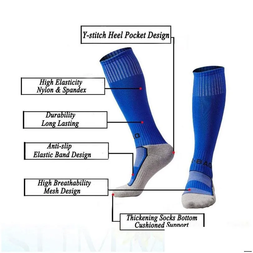 Kids Long Soccer Socks Sports Team Tube Compression Stockings Knee High Football Socks Towel Bottom for unisex Youth 7-13 Years Cotton